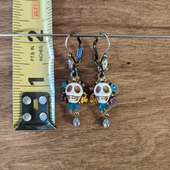 Sugar Skull Flower Sparkly Dangle Earrings - Picture 4 of 9
